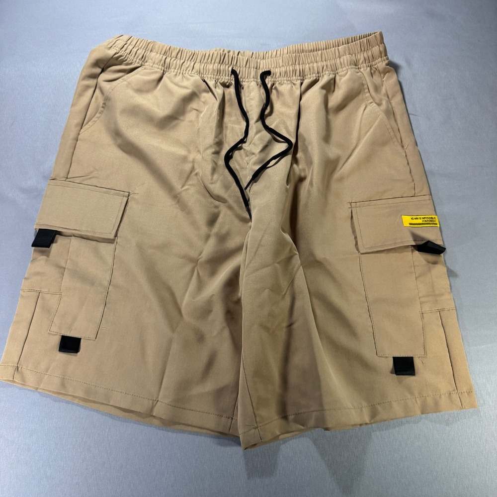 Unbranded Techwear Cargo Shorts Men XXL Khaki Tan Streetwear Gorpcore Utility
